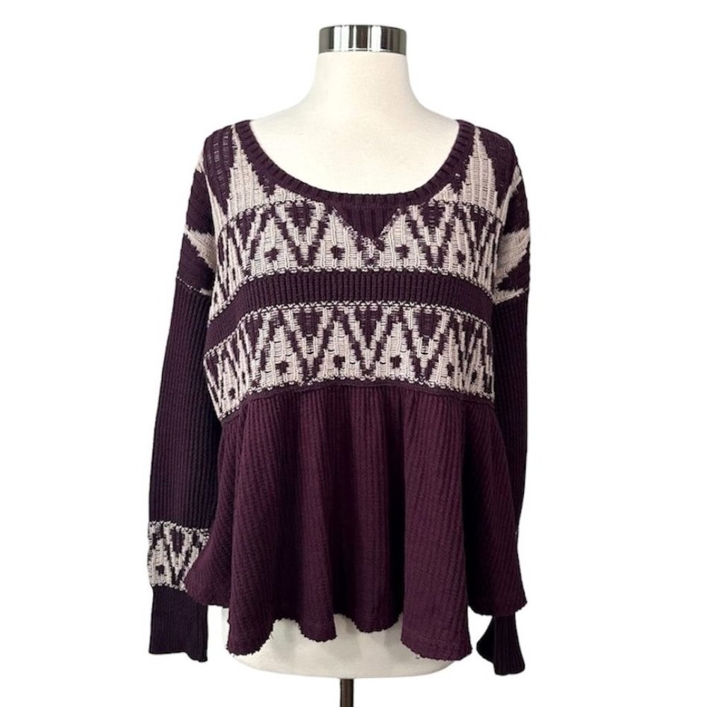 Free People Purple Knit Aztec Boho Sweater Top